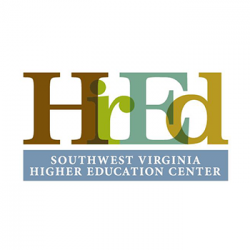 Logo for the Southwest Virginia Higher Education Center, featuring the word HiEd in large, overlapping letters above the organizations full name on a blue background.
