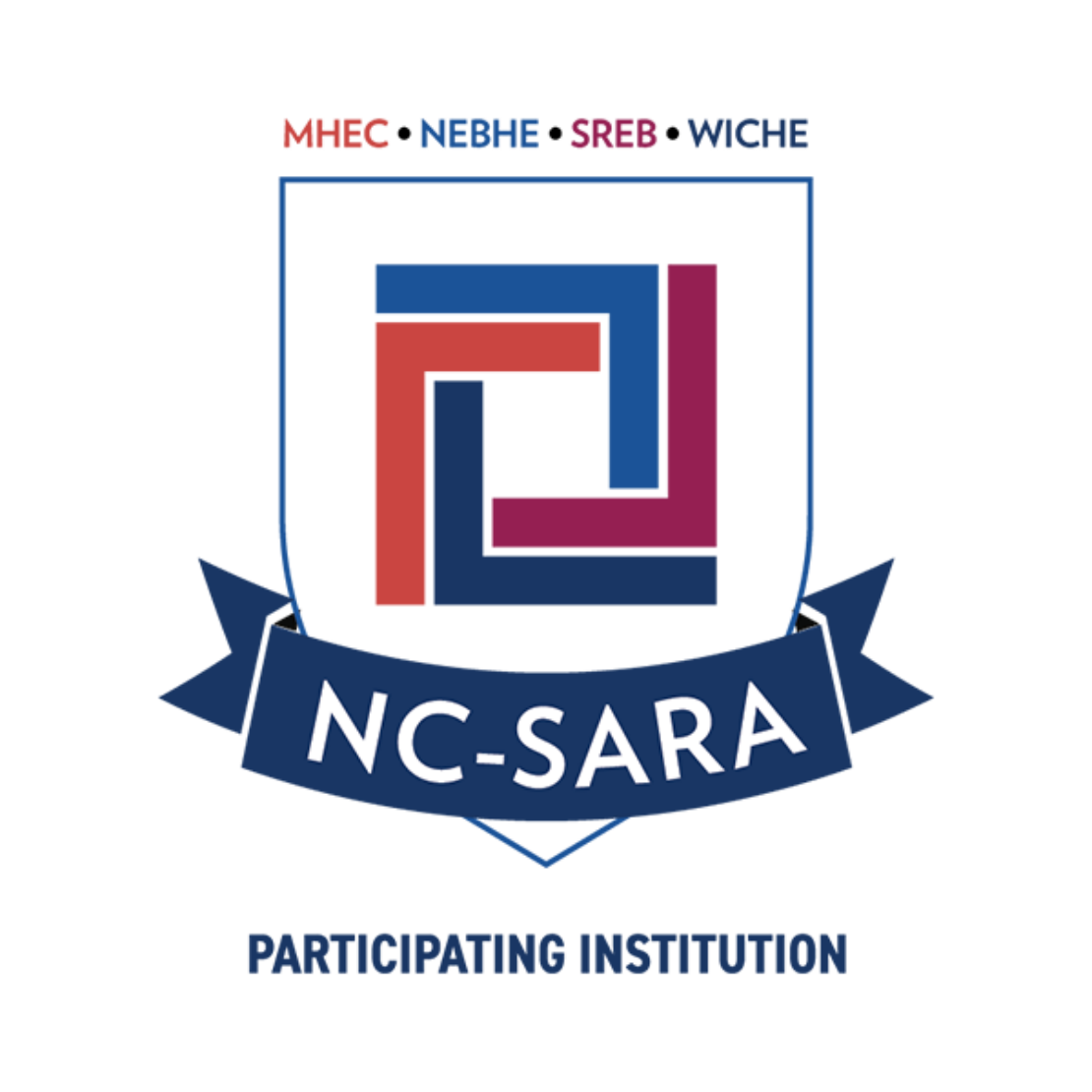 NC-SARA logo featuring a stylized red and purple geometric design above the text NC-SARA in white, all set on a blue circular background.